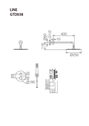 Chrome Thermostatic Built-in Shower Set with Temperature Control, view 3