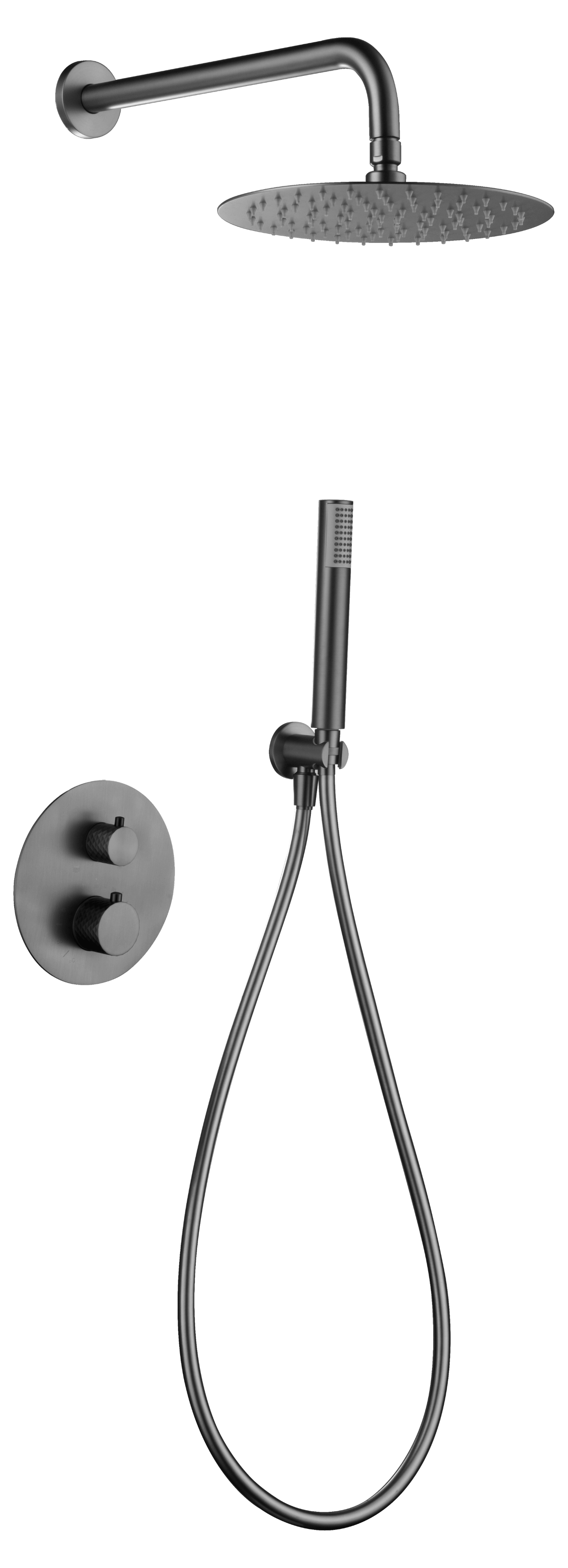 Conjunto de ducha termostático empotrado Génova Black Gun | IMEX