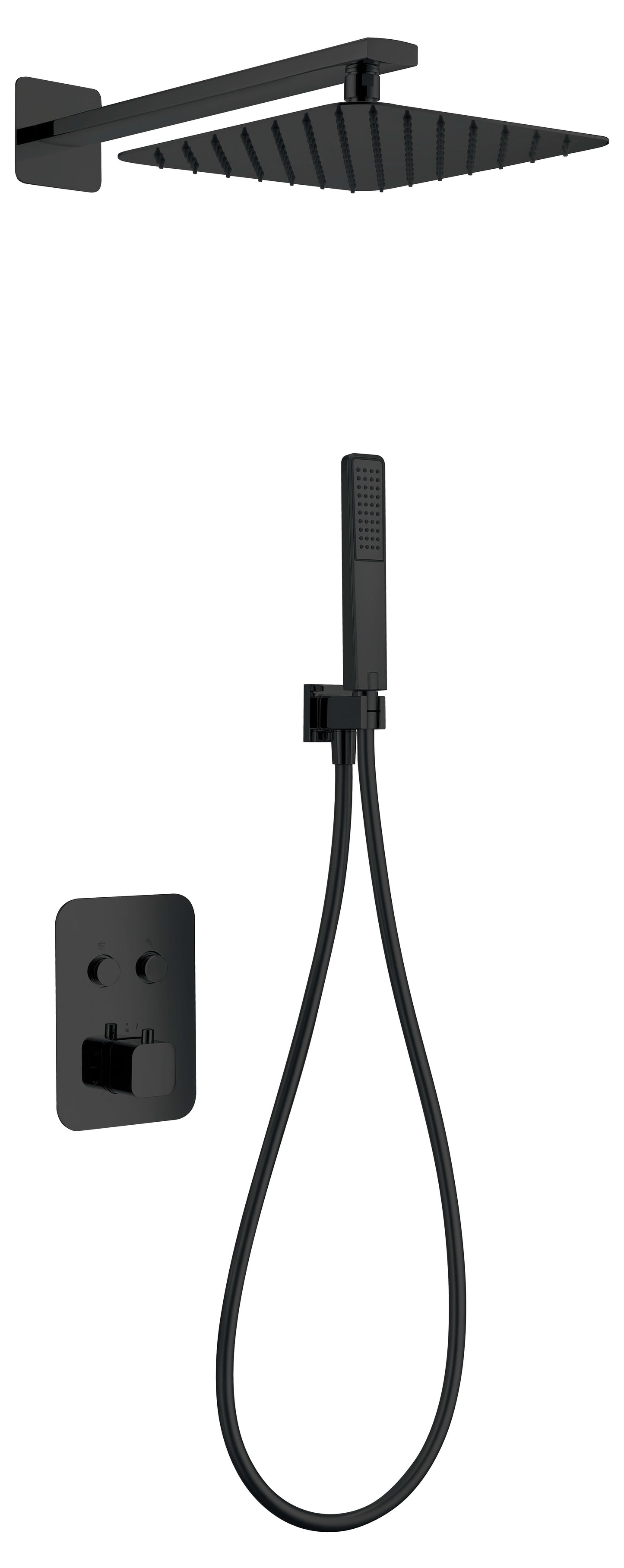 Conjunto De Ducha Empotrado Termostático Madeira Negro Mate - Shower Set