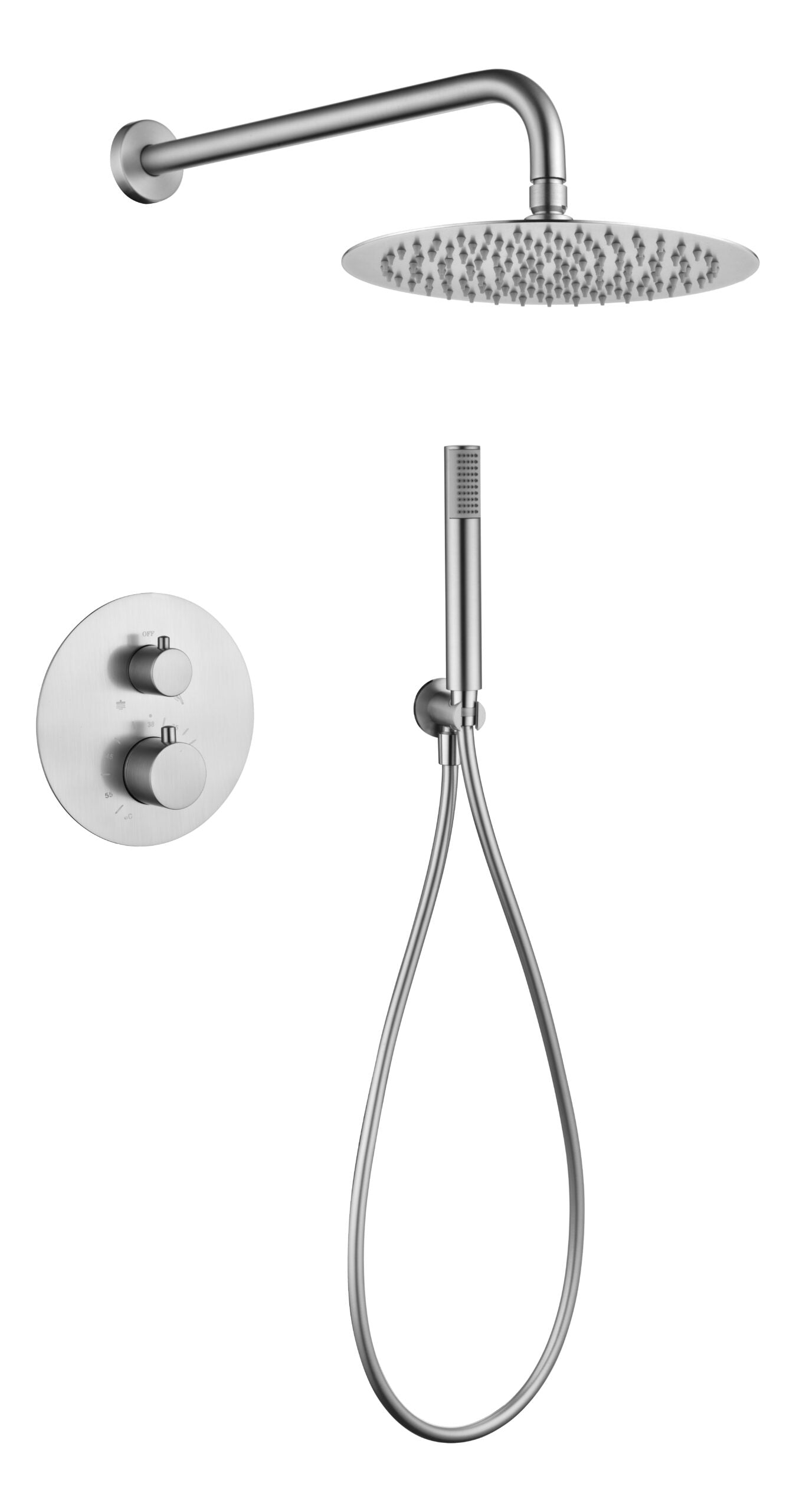 Brushed Nickel Thermostatic Shower Set Built-in, view 2