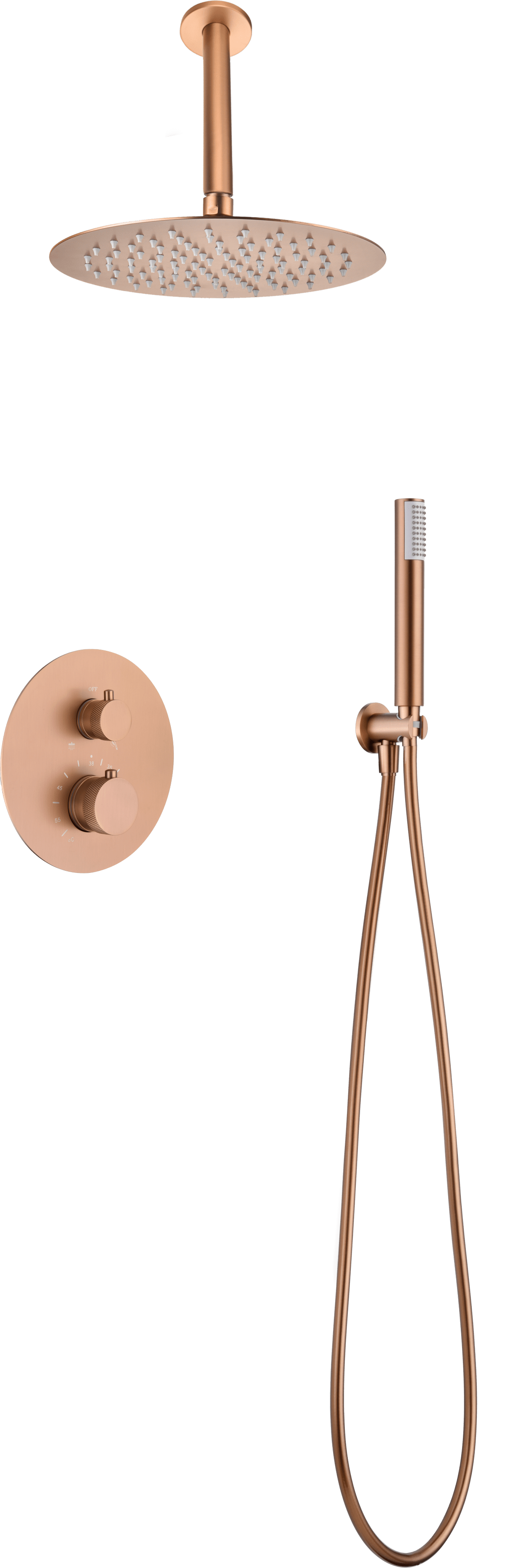 Conjunto de ducha termostático con rociador empotrado cepillado | IMEX