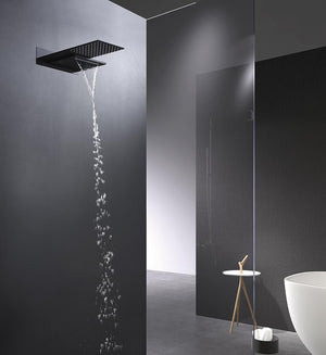 Matte Black Thermostatic Built-in Shower Set, in a bathroom setting