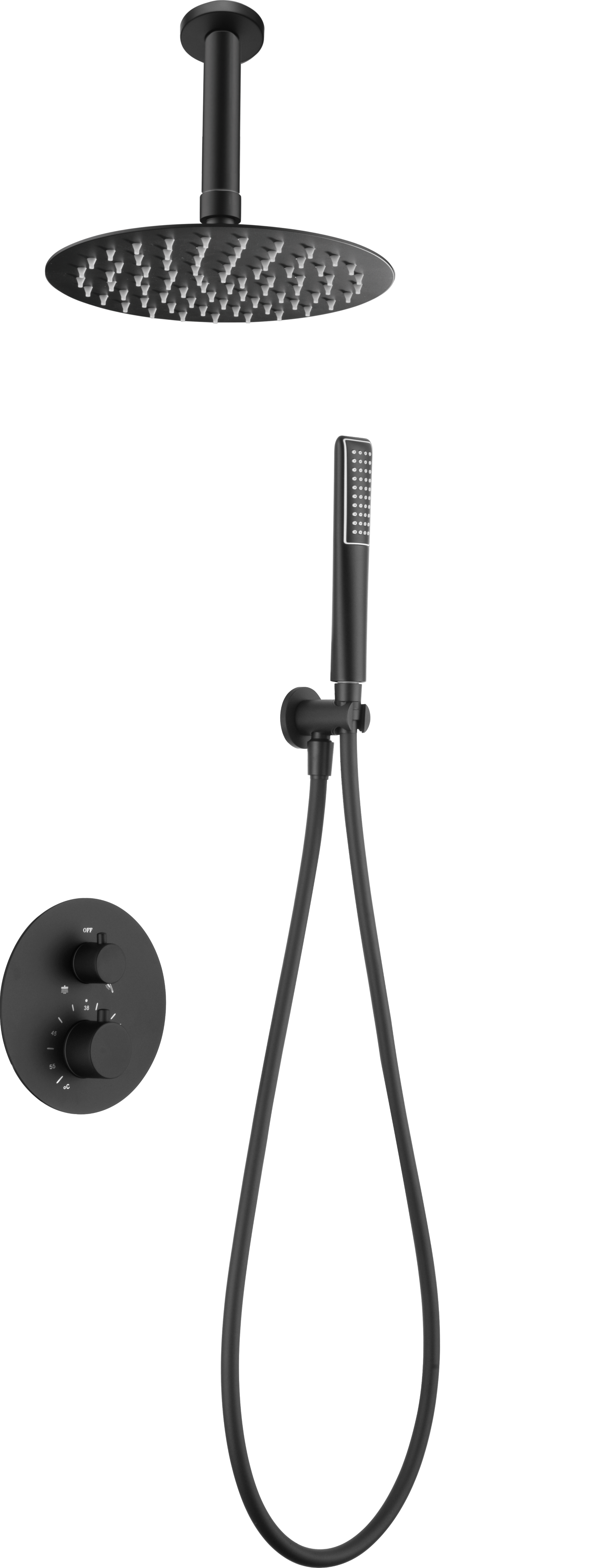 Matte Black Thermostatic Shower Set with Rainfall Head, view 2