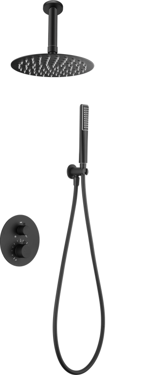 Matte Black Thermostatic Shower Set with Rainfall Head, view 2