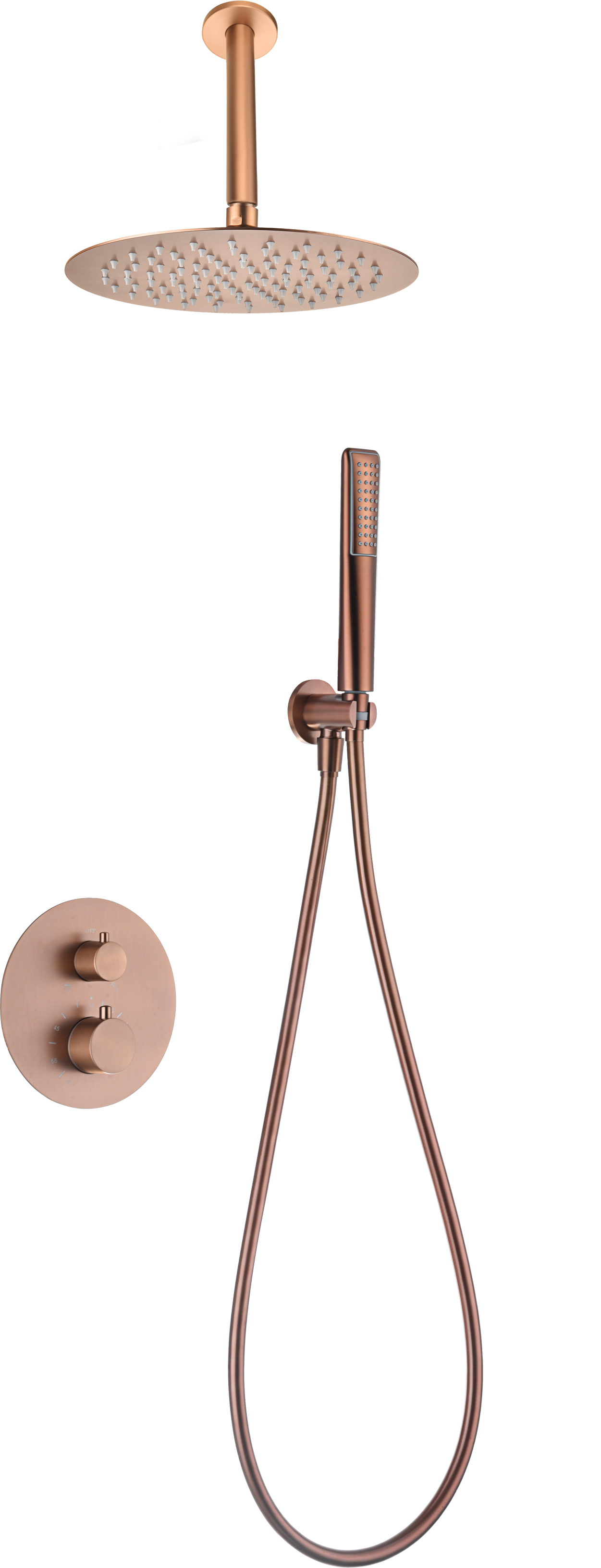 Brushed Rose Gold Thermostatic Shower Set with Rainfall Head, view 2