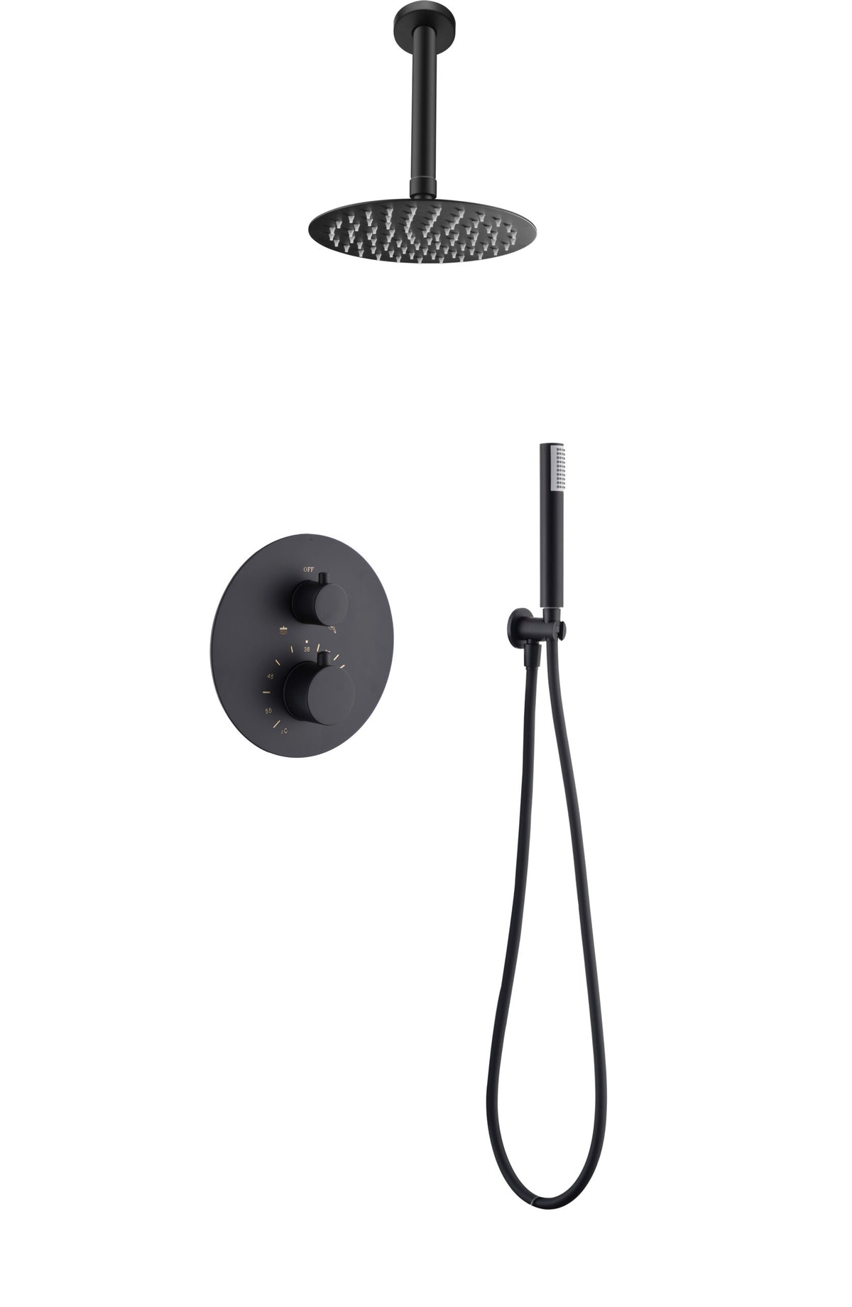 Matte Black Thermostatic Shower Set Built-in Design, view 2