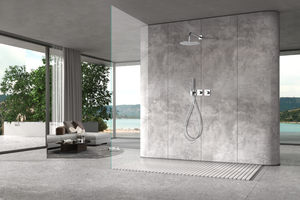 Chrome Thermostatic Shower Set Built-In Contemporary Design, in a bathroom setting