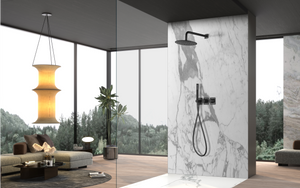 Matte Black Built-in Thermostatic Shower Set, in a bathroom setting