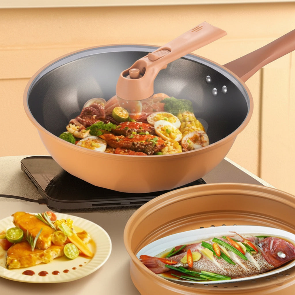 Functional Clay Steamer Flat Bottom Uncoated Wok Pan