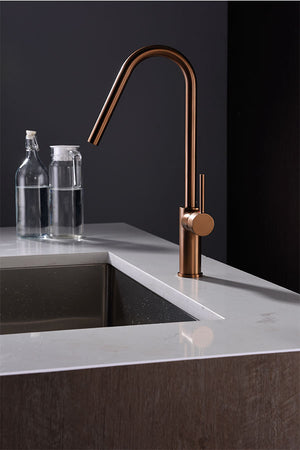 Kenya Brushed Rose Gold Kitchen Faucet Modern Design, view 3