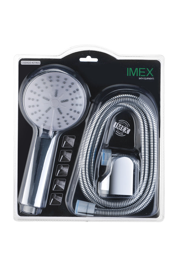 Chrome Bathroom Fixture Set with Flexible Hose and Support Handle, view 2