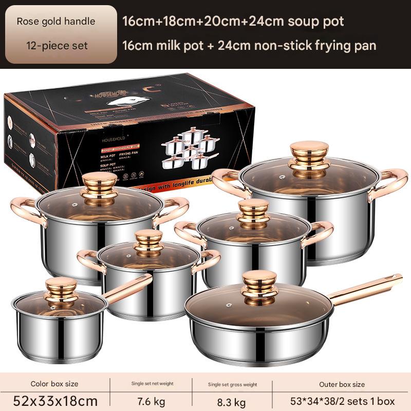 12 Piece Stainless Steel Cookware Pots Soup Pans Set