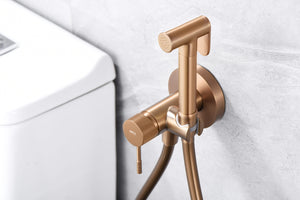 Brushed Rose Gold Built-in Bidet Faucet Modern Design, detail view