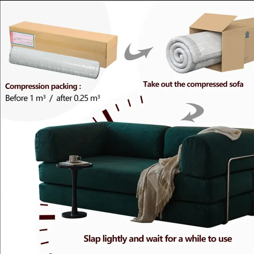 Sofá cama minimalista moderno de pana comprimido