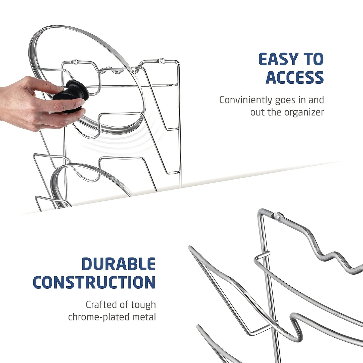 Metal Hanging Pot Lid Rack Kitchen Storage Organizer - Silver - Kitchen Essentials