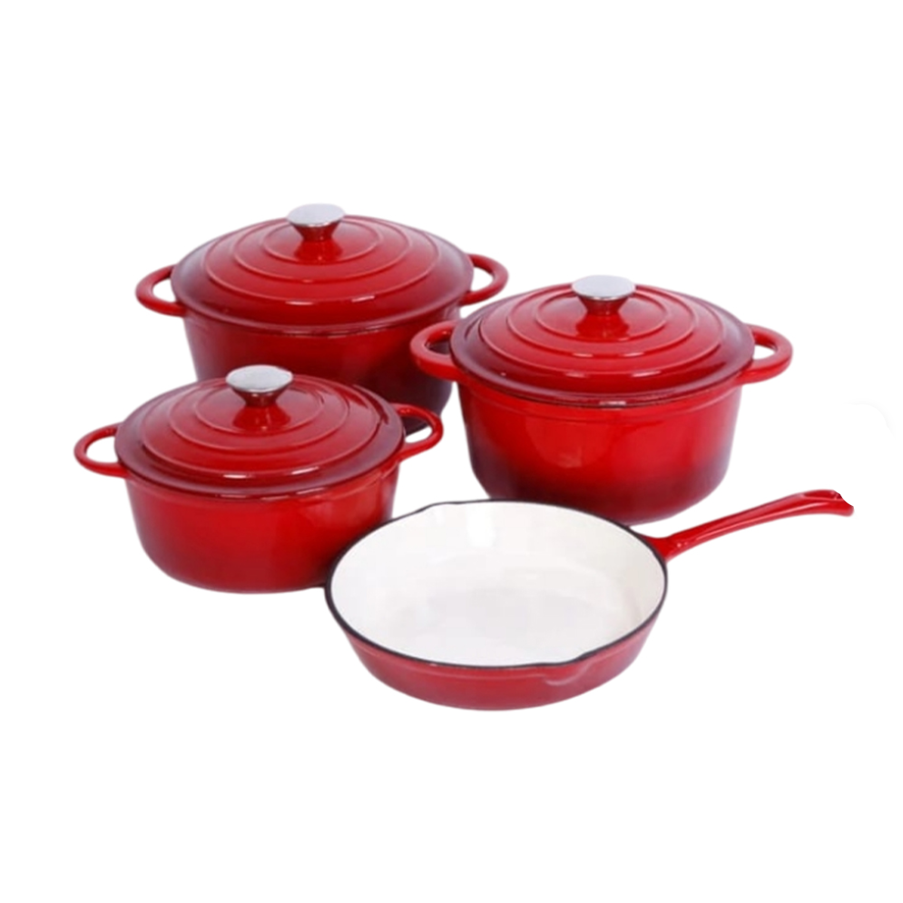 7 Piece Cast Iron Cookware Soup Pot Frying Pan Set