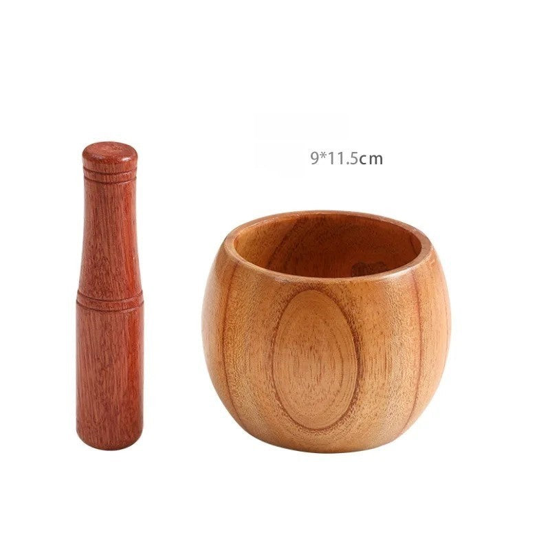 Molinillo de ajo manual con cuenco de madera y machacador de ajo