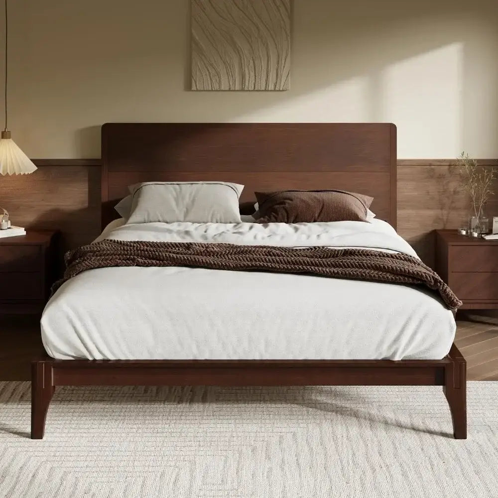 Bamboo Modern Frame Tall Headboard Platform Bed - Brown - Bedroom