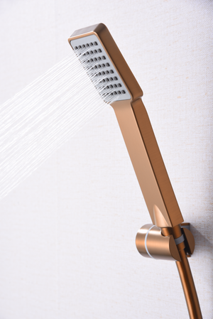 Brushed Rose Gold Single Handle Shower Kit, handle detail