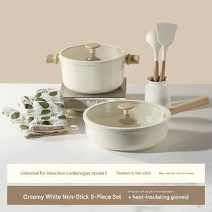 8 Piece Ceramic Non Stick Cookware Pot Pan Set - White non-stick pan 5 piece set - Cookware set