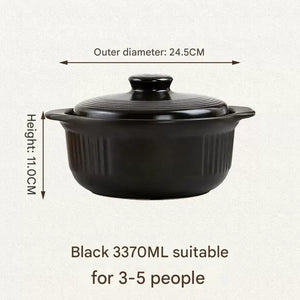 Ceramic Casserole Large Capacity Stone Stew Pot - 3370ml black - Cookware set