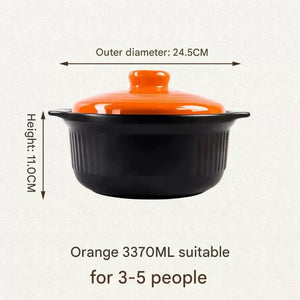 Ceramic Casserole Large Capacity Stone Stew Pot - 3370ml black orange cap - Cookware set
