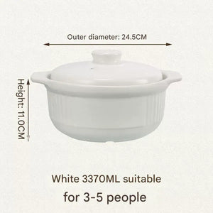 Ceramic Casserole Large Capacity Stone Stew Pot - 3370ml white - Cookware set