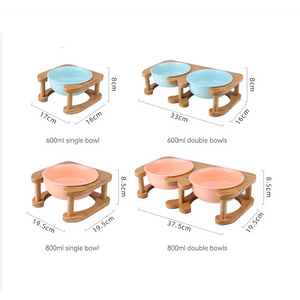 Elevated Ceramic Pet Feeding Bowl with Wooden Stand - view 16