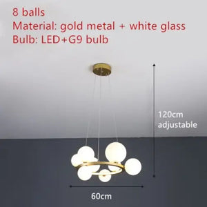 Clear Glass Bubble LED Chandelier Lamp - 8-Gold-White / Warm White - Ceiling Light