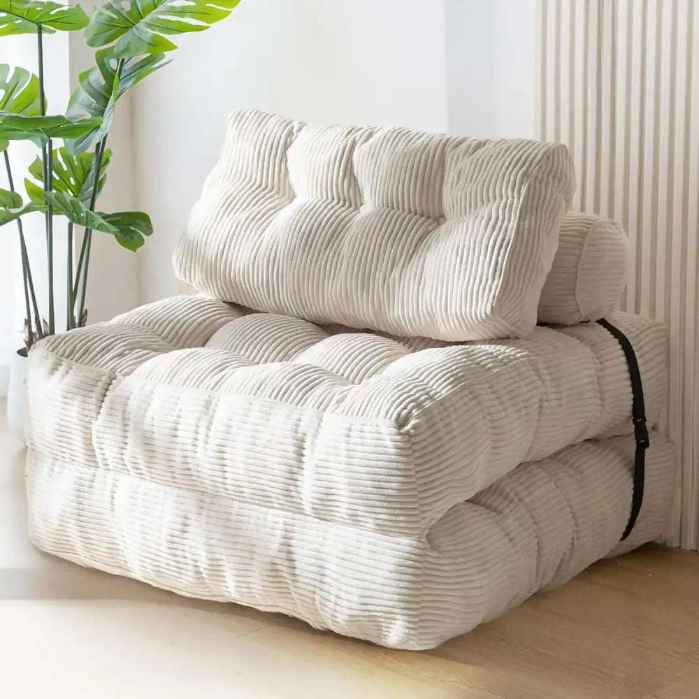 Fold Out Convertible Sleeper Chair Pillow Sofa Bed - White - Chair