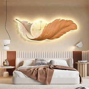 Creative Feather Clock with LED Light - Wall Clocks