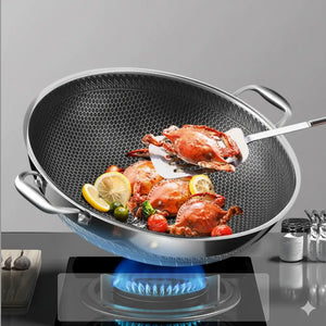 Double Handle Stainless Steel Non Stick Wok - Cookware set