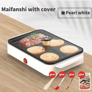 Non-Stick Electric Portable Pan Fast Heating - US / White. With Lid - Pan Fast Heating