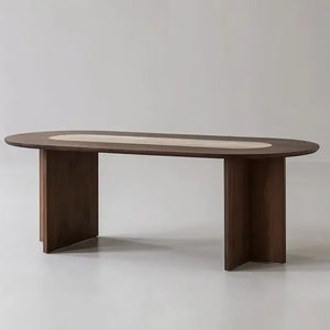 Walnut Marble Oval Dining Table Seats 4-8 - view 3