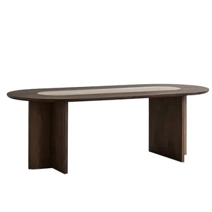 Walnut and marble oval dining table luxury furniture seats four to eight