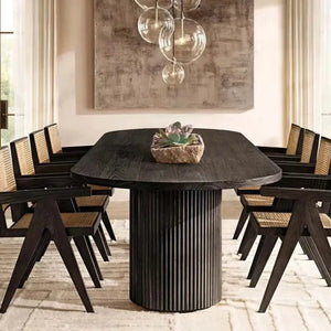 Brown oval marble luxury dining table seats six to eight people