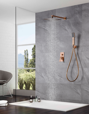 Brushed Rose Gold Built-In Shower Mixer Single Lever, in a bathroom setting