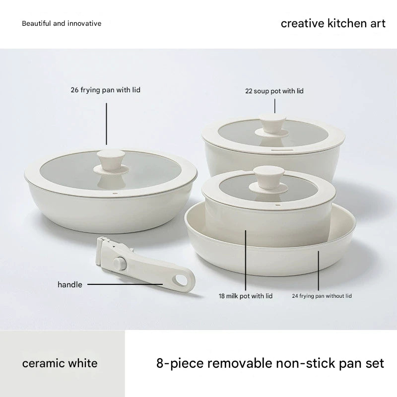 Ceramic Removable Non Stick Cookware Handle Frying Pot Set