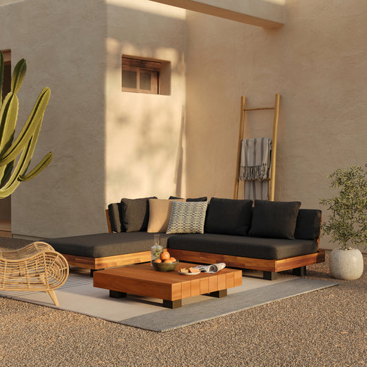Conjunto de sofás modernos para hotel, muebles de exterior de teca para jardín, sofá seccional de madera y aluminio para patio, conjunto de sofás de jardín de lujo de teca.