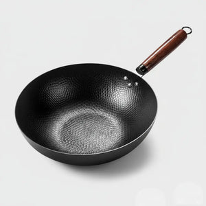 Iron Hand Forged Non Stick Uncoated Wok - Hammered wok with flat bottom - 32cm - Cookware set