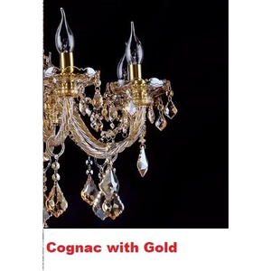 Large Crystal Tears Chandelier Lamp - 6 Arm Lights / Gold With Cognac / Without Bulbs - Chandelier