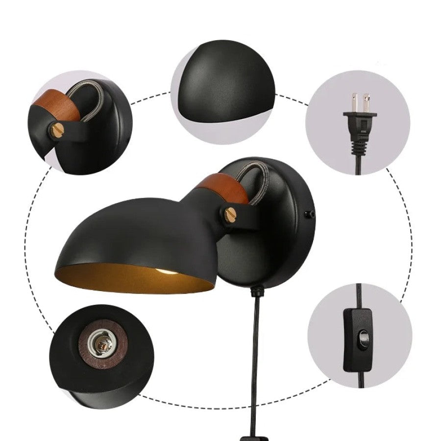 Lámpara de pared con enchufe y bombilla LED con interruptor de encendido y apagado