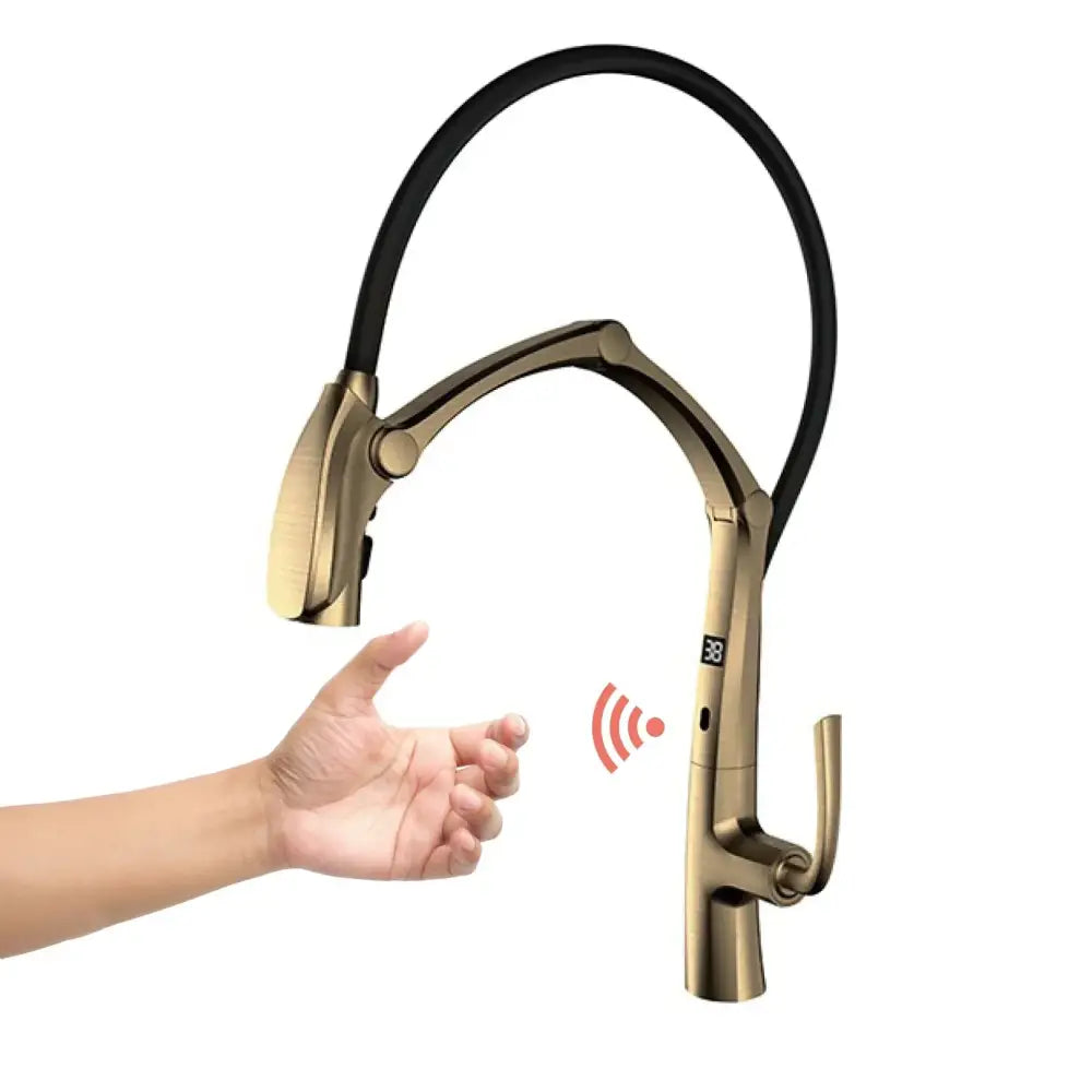 LED Display Sensor Pull Out 3 Function Spray Touchless - Brushed Gold T / G1/2 - Faucets