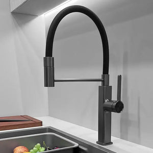 LED Panel Deck Mounted Flexible Hose Sink Kitchen Faucet - Black Chrome - No LED / G1/2 - Kitchen Faucets