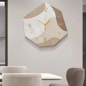 Modern abstract geometric wall clock with brown control lighting in minimalist style