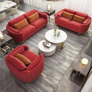 Luxury Modern Upholstery Velvet Curved Sofa Set - Red / 1 Seat - Sofa