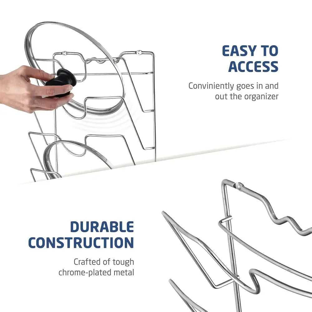 Metal Hanging Pot Lid Rack Kitchen Storage Organizer - Silver - Kitchen Essentials