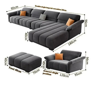 Minimalist Modular Velvet Sectional Compressed Sofa - All Set - 360 x 95 x 40 x 180 cm - Compressed Sofa