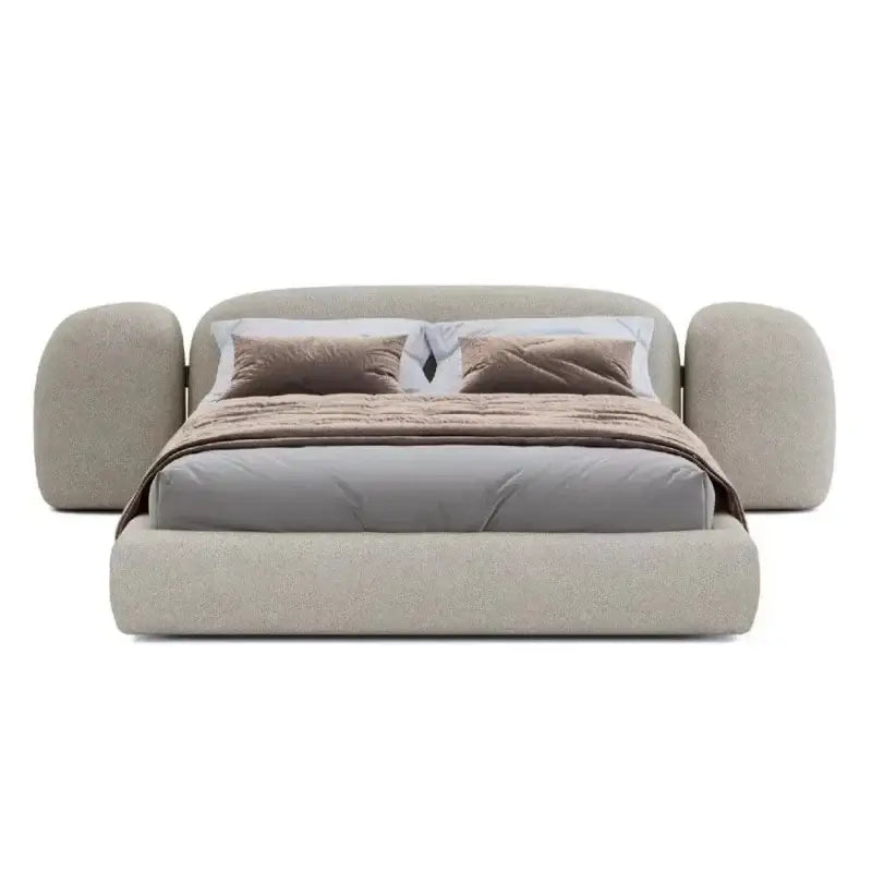 Minimalist Pebble Modern Double Velvet Bed Frame - Beige / 150 x 200 cm - Bedroom