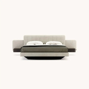 Minimalist Suspended Modern Suede Wood Bed Frame - Bedroom